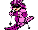 Disegno Bambino che scia  pitturato su sci