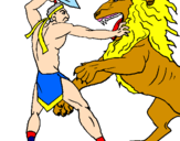 Disegno Gladiatore contro un leone pitturato su mamy