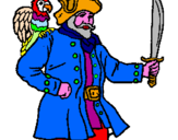 Disegno Pirata con il pappagallo  pitturato su niccolò chiarucci