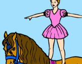 Disegno Trapezista in groppa al cavallo pitturato su giulia