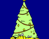 Disegno Abete con decorazioni natalizie  pitturato su elisa