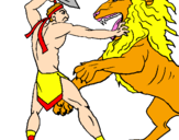 Disegno Gladiatore contro un leone pitturato su simone s.