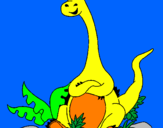 Disegno Diplodocus seduto  pitturato su fausto