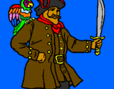 Disegno Pirata con il pappagallo  pitturato su dario