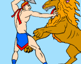 Disegno Gladiatore contro un leone pitturato su vincyboy
