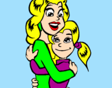 Disegno Madre e figlia abbracciate pitturato su gloria amico