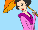 Disegno Geisha con parasole pitturato su Alice