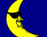 Disegno Luna con gli occhiali da sole  pitturato su flor