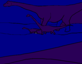 Disegno Famiglia di Brachiosauri  pitturato su GGGGGGGGGG