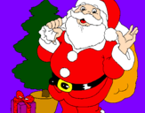 Disegno Babbo Natale con lalbero di Natale pitturato su viola