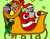Disegno Babbo Natale alla guida della sua slitta pitturato su tox