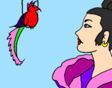 Disegno Donna con un uccello  pitturato su tuffy
