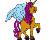 Disegno Unicorno con le ali  pitturato su nuvoletta