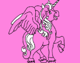 Disegno Unicorno con le ali  pitturato su giangia