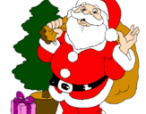 Disegno Babbo Natale con lalbero di Natale pitturato su margherita mimmi