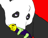 Disegno Orso panda con il suo cucciolo pitturato su barbara