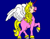 Disegno Unicorno con le ali  pitturato su roberta