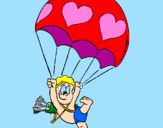 Disegno Cupido in paracadute  pitturato su Kikko