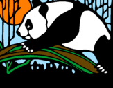 Disegno Oso panda che mangia  pitturato su linda