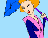Disegno Geisha con parasole pitturato su alessia c