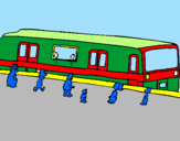 Disegno Passeggeri in attesa del treno  pitturato su marco