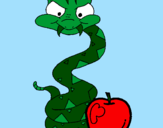 Disegno Serpente con la mela  pitturato su serpente