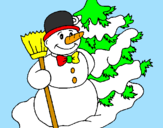 Disegno Pupazzo di neve e albero di Natale pitturato su GABRIELLINO ORSETTTINO