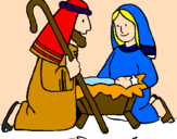 Disegno Adorano Gesù Bambino  pitturato su magghie