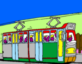 Disegno Tram con passeggeri  pitturato su mattia