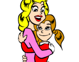 Disegno Madre e figlia abbracciate pitturato su mamma e figlia