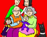 Disegno Famiglia pitturato su famiglia, nonni & cane