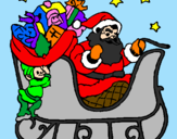 Disegno Babbo Natale alla guida della sua slitta pitturato su matteo
