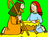 Disegno Adorano Gesù Bambino  pitturato su chiaretta