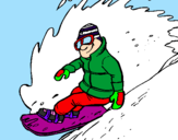 Disegno Discesa in snowboard  pitturato su loris
