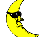 Disegno Luna con gli occhiali da sole  pitturato su raja