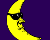 Disegno Luna con gli occhiali da sole  pitturato su Acolore. com