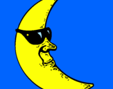 Disegno Luna con gli occhiali da sole  pitturato su grazia