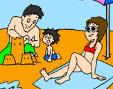 Disegno Vacanza in famiglia pitturato su sara