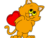 Disegno Gattino innamorato  pitturato su gattino cuore