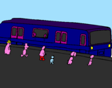 Disegno Passeggeri in attesa del treno  pitturato su salvo