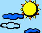 Disegno Sole con nuvole 2 pitturato su cucciola