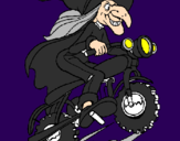 Disegno Strega in motocicletta  pitturato su sara 