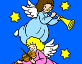 Disegno Angeli musicisti  pitturato su manu