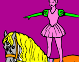 Disegno Trapezista in groppa al cavallo pitturato su simone