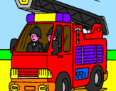Disegno Camion dei Pompieri  pitturato su ANGELO