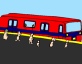 Disegno Passeggeri in attesa del treno  pitturato su luca