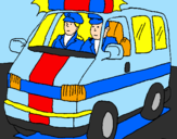 Disegno Ambulanza in servizio  pitturato su la macchina della polizia