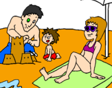 Disegno Vacanza in famiglia pitturato su spiaggia