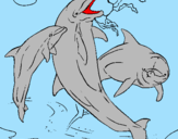 Disegno Delfini che giocano  pitturato su sara