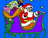 Disegno Babbo Natale alla guida della sua slitta pitturato su allegra